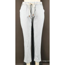 ladie's cotton woven striped long pant